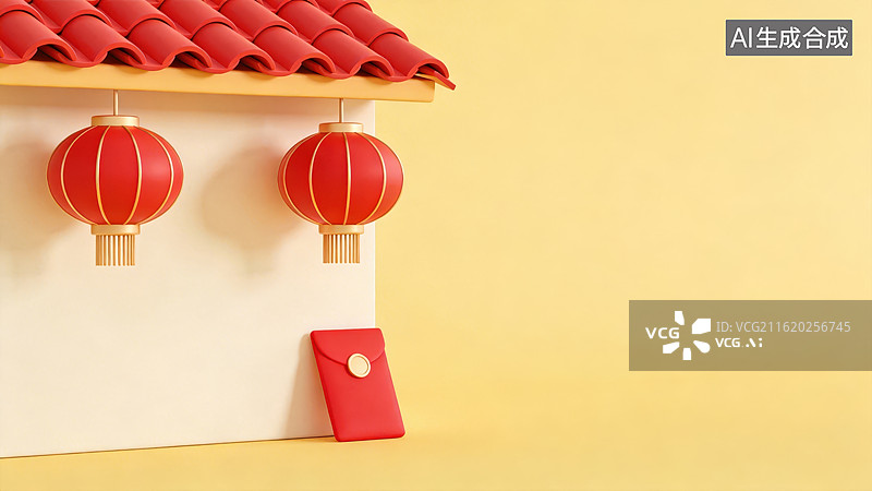 【AI数字艺术】红色灯笼与红包挂墙图片素材