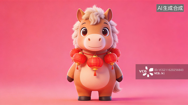 【AI数字艺术】卡通小马手持灯笼图片素材