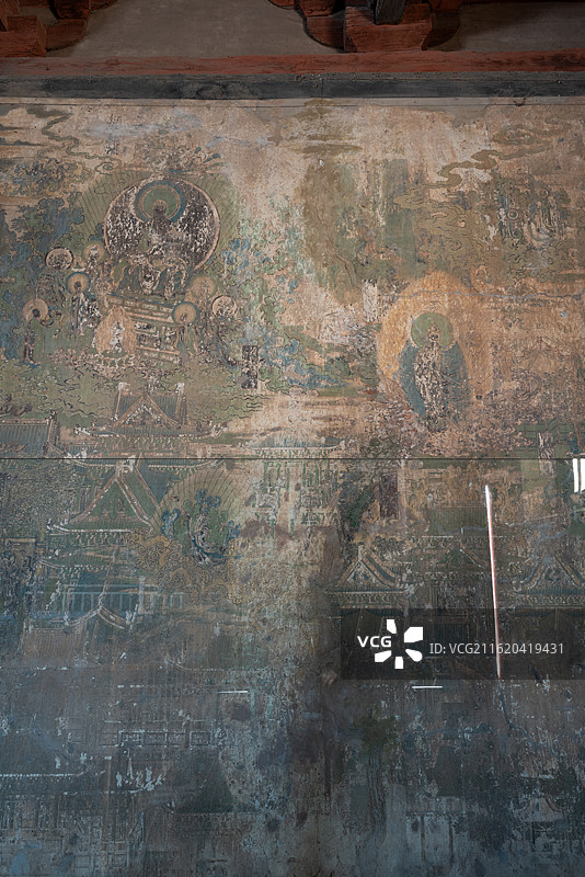 山西忻州繁峙县国保单位岩山寺文殊殿里的金代壁画图片素材