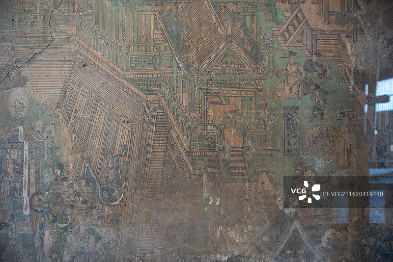 山西忻州繁峙县国保单位岩山寺文殊殿里的金代壁画图片素材