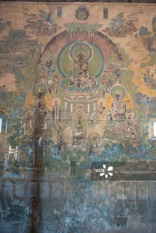 山西忻州繁峙县国保单位岩山寺文殊殿里的金代壁画图片素材