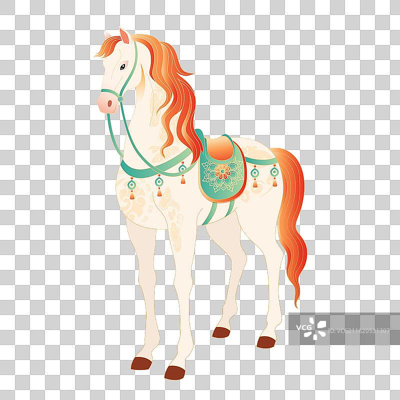 国风2026马年新年春节白马矢量插画图片素材