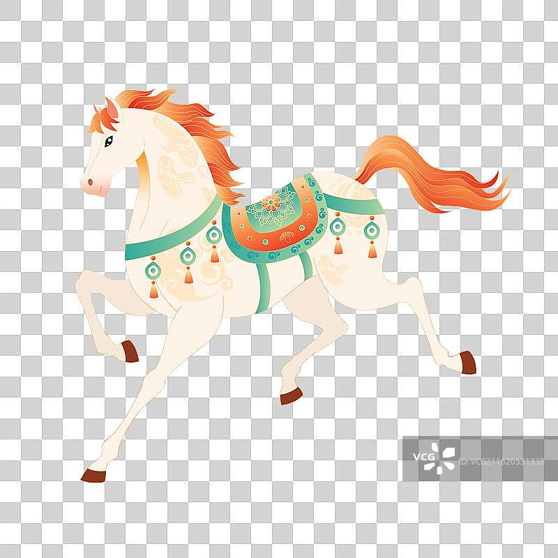 国风2026马年新年春节白马矢量插画图片素材