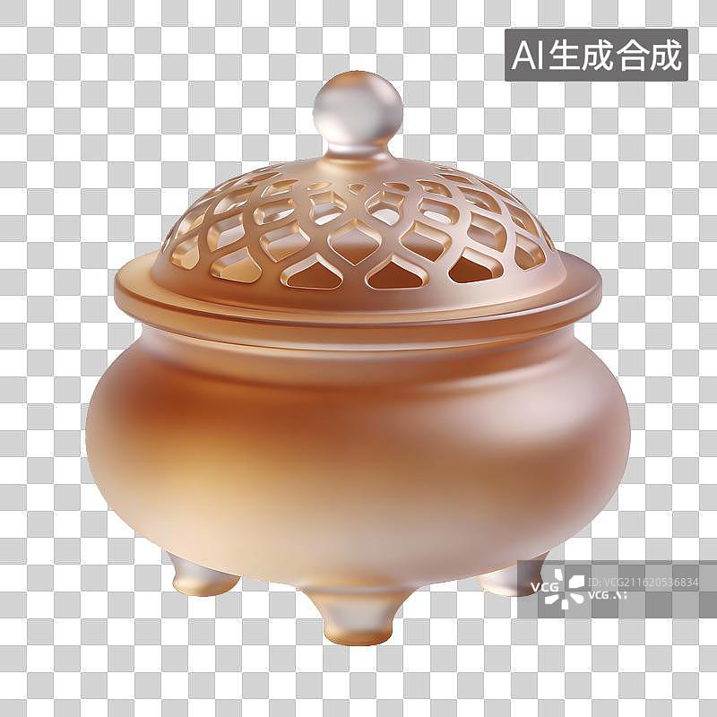 【AI数字艺术】金色镂空盖香炉图片素材