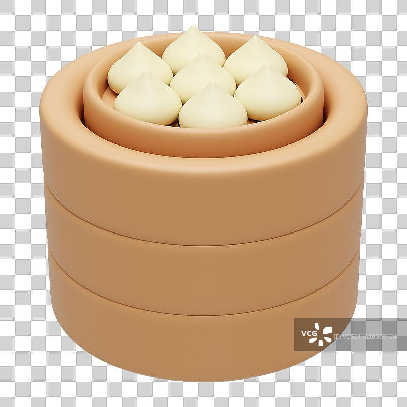 3D立体卡通一笼汤包食物免抠元素图片素材