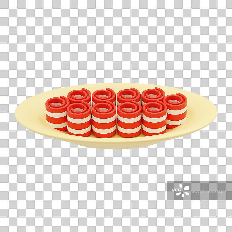 3D立体卡通一盘肉卷免抠元素图片素材
