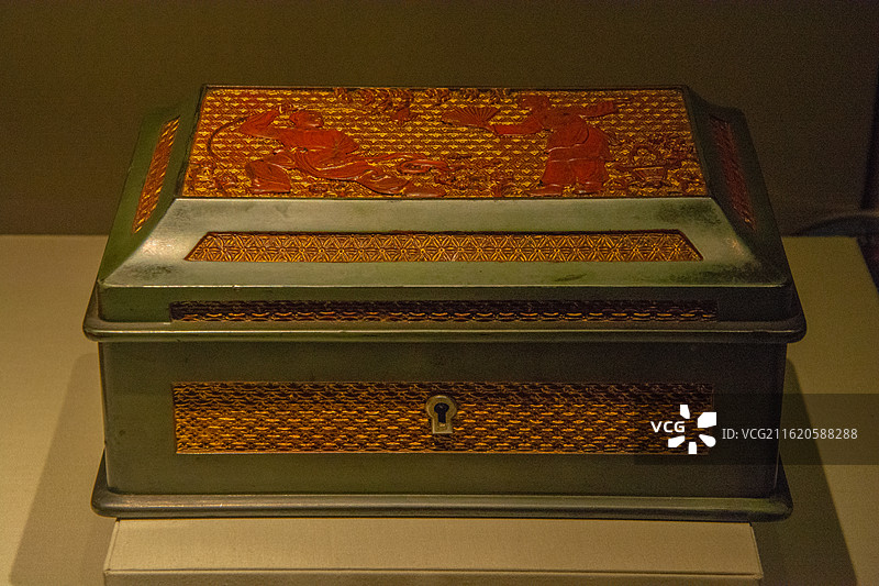 民国剔红描彩人物首饰盒图片素材