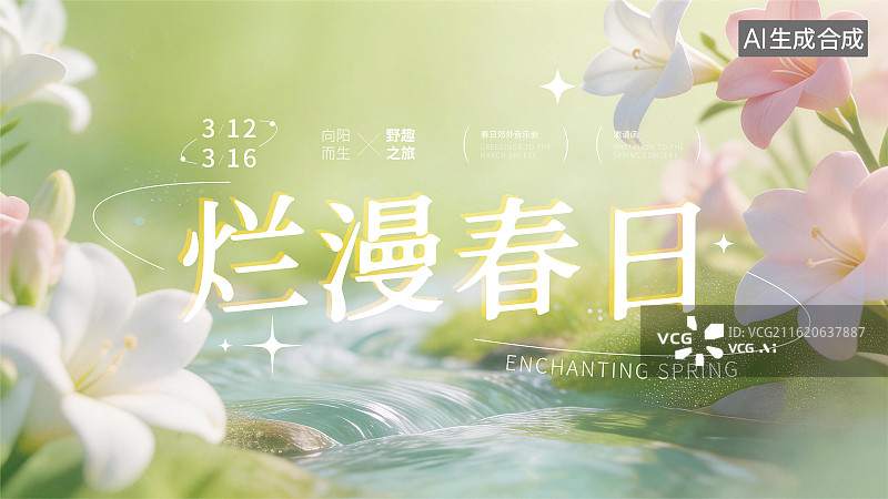 【AI数字艺术】春天郊游露营聚会海报设计图片素材