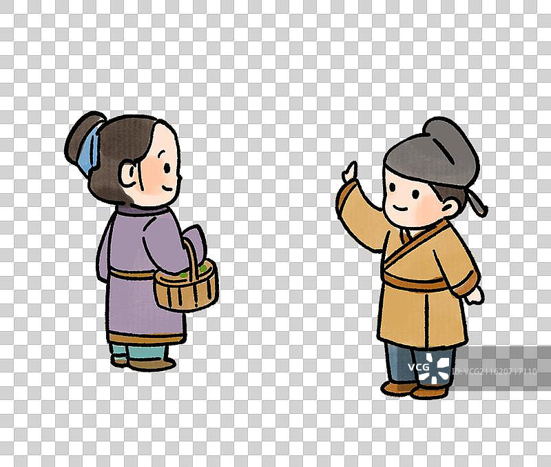 打招呼的两个卡通古代人图片素材