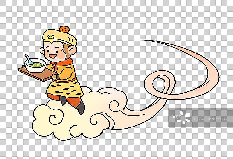 西游记孙悟空筋斗云端菜吃饭卡通元素图片素材