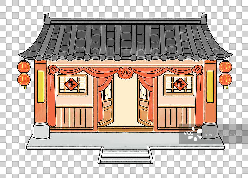 中国建筑结婚民居房子喜字元素图片素材