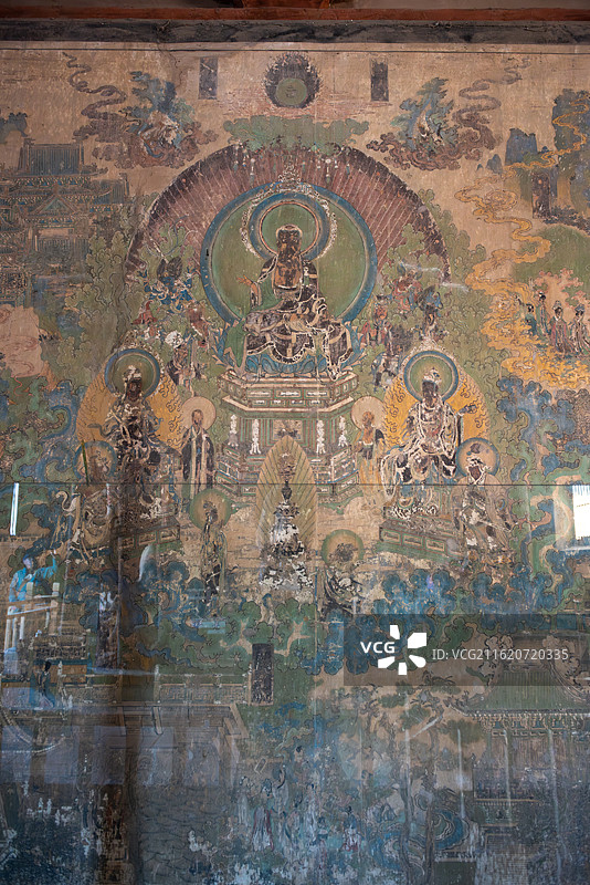山西忻州繁峙县国保单位岩山寺文殊殿里的金代壁画图片素材
