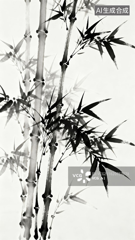 【AI数字艺术】水墨竹枝竹叶图图片素材