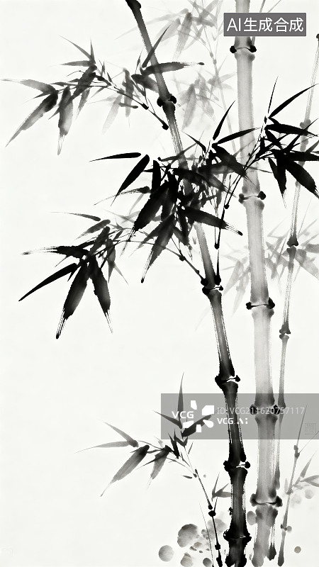 【AI数字艺术】水墨竹枝竹叶图图片素材