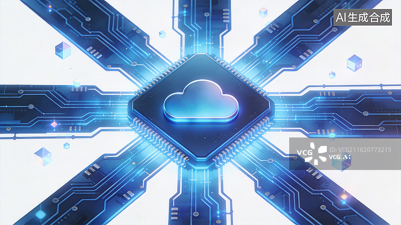 【AI数字艺术】芯片云连接电路板图片素材