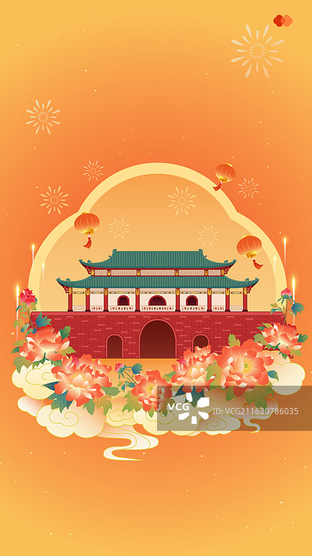 广东东莞迎恩门城楼 新年春节节日古建筑城市地标喜庆海报图片素材