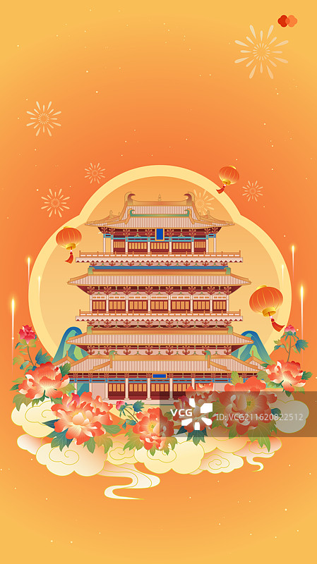 山西鹳雀楼 新年春节节日古建筑城市地标喜庆海报图片素材