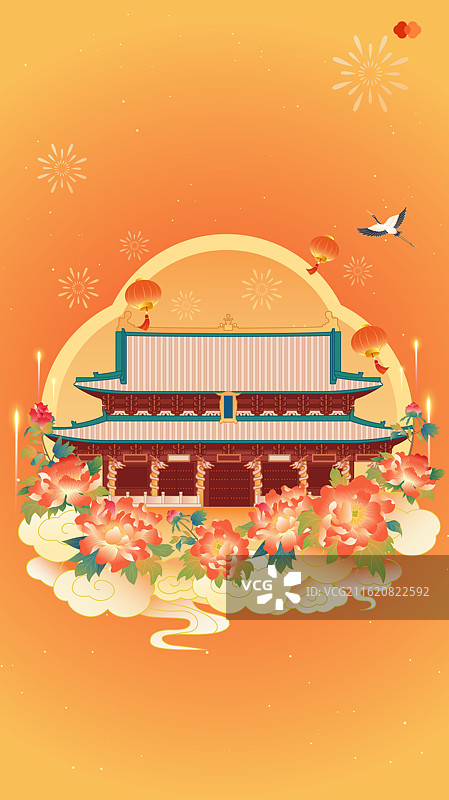 山西晋祠圣母殿 新年春节节日古建筑城市地标喜庆海报图片素材