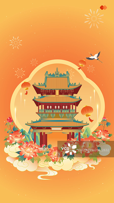 山西平遥古城 新年春节节日古建筑城市地标喜庆海报图片素材