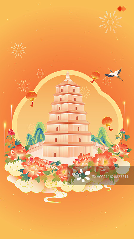 陕西西安大雁塔 新年春节国庆节中秋节节日古建筑城市地标喜庆海报图片素材