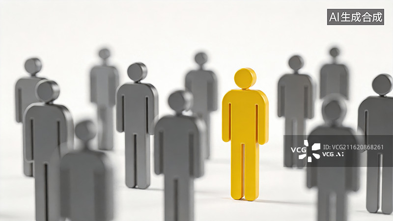 【AI数字艺术】黄色人物在灰色人群中的突出图片素材