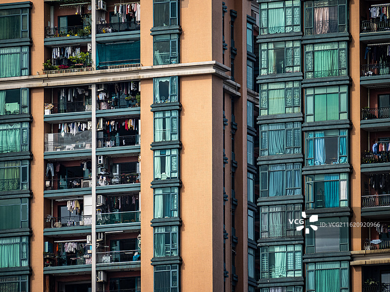 中国城市住宅外立面，高密度商品住宅，涂料面砖，鸽子笼 1.0，2000s，广州图片素材