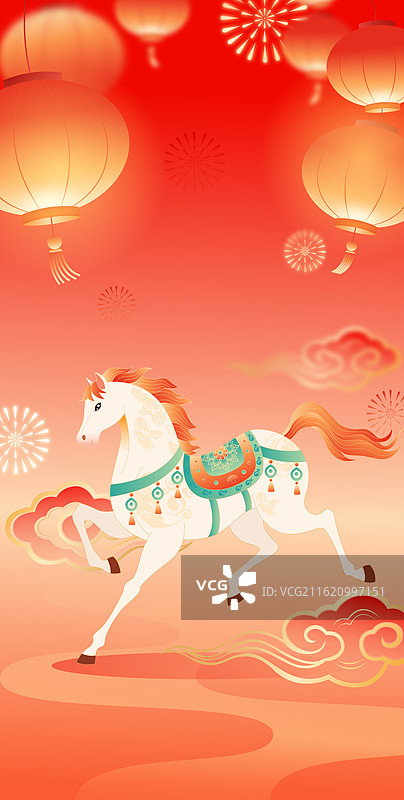 国风2026马年春节新年白马矢量插画图片素材
