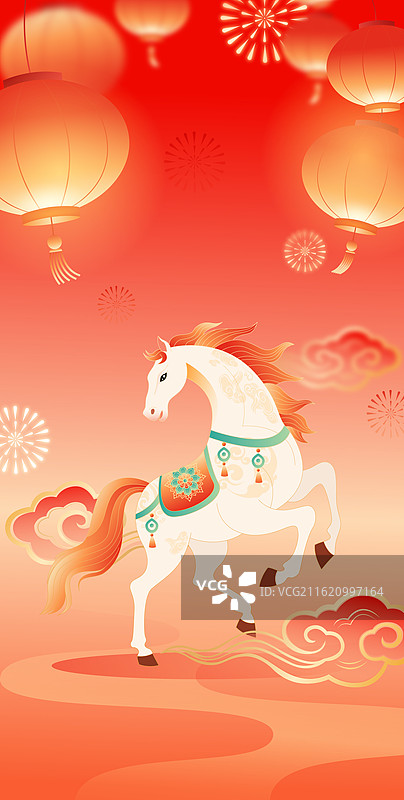 国风2026马年春节新年白马矢量插画图片素材
