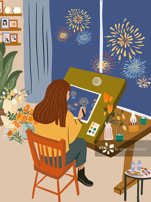 在家画画的日子图片素材