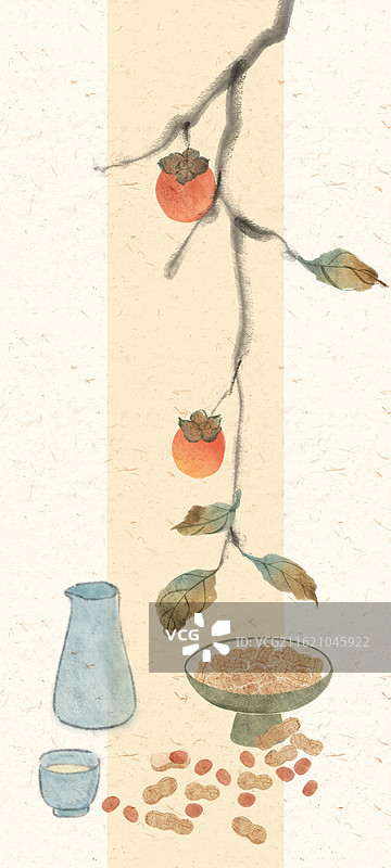 柿子 花生国风插画图片素材