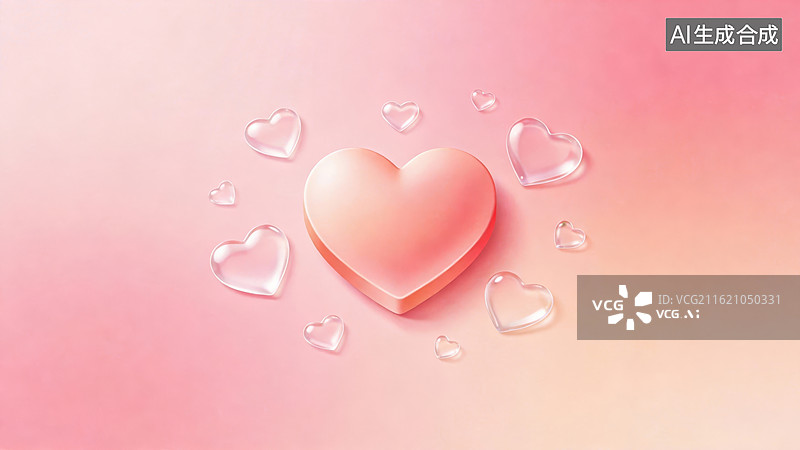 【AI数字艺术】粉色渐变背景上的爱心图案图片素材