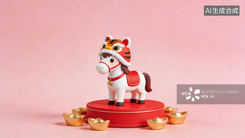 【AI数字艺术】虎年吉祥物与金元宝摆件图片素材