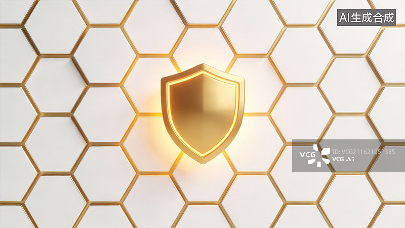 【AI数字艺术】金色盾牌与蜂窝背景图片素材