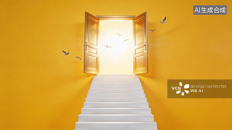【AI数字艺术】金色走廊通向光明之门图片素材
