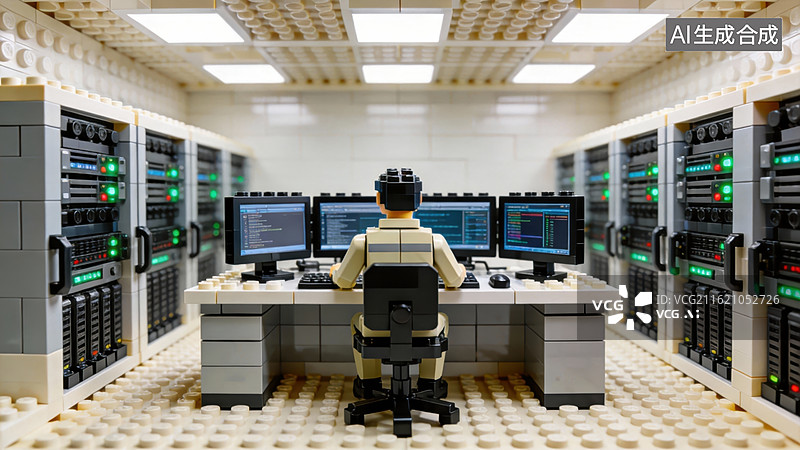 【AI数字艺术】乐高风格数据中心工作场景图片素材