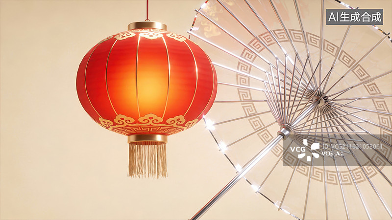 【AI数字艺术】红灯笼与白色油纸伞图片素材