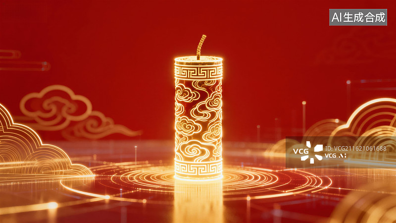 【AI数字艺术】金色烛台与祥云图案图片素材