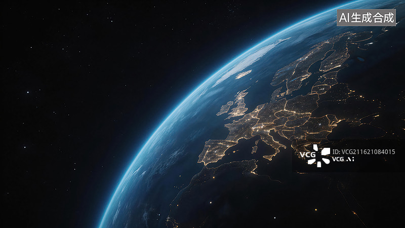 【AI数字艺术】地球夜景太空视角图片素材
