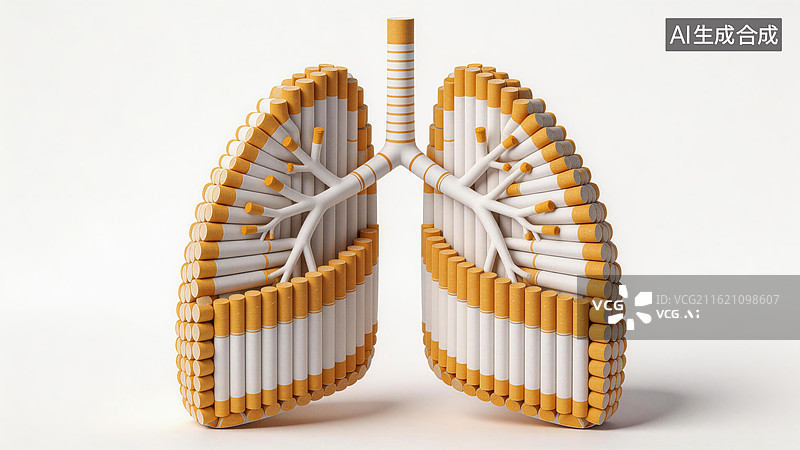 【AI数字艺术】香烟构成的肺部模型图片素材