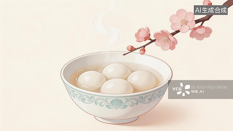 【AI数字艺术】一碗汤圆配梅花枝图片素材