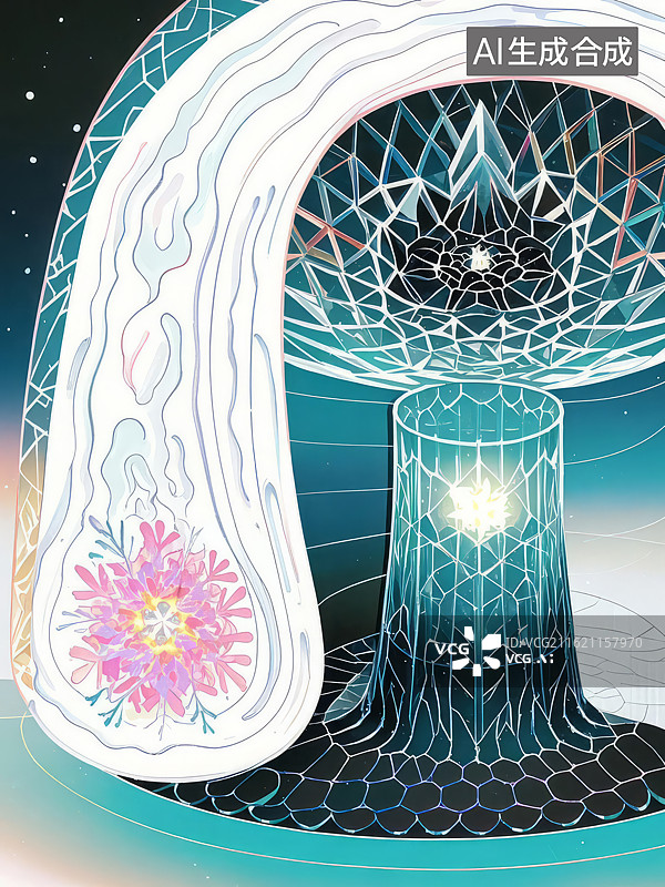 【AI数字艺术】抽象几何与花卉图案的奇幻结构图片素材