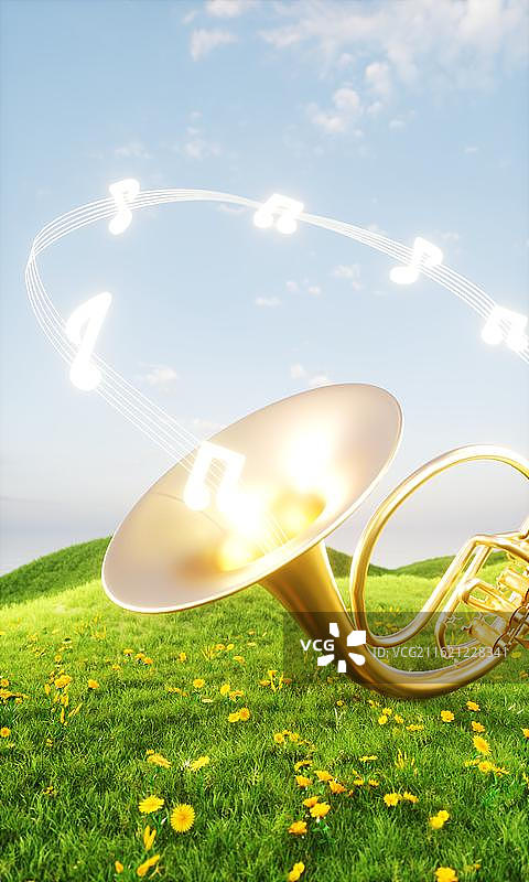 3D小清新“春天与音乐”主题场景图片素材