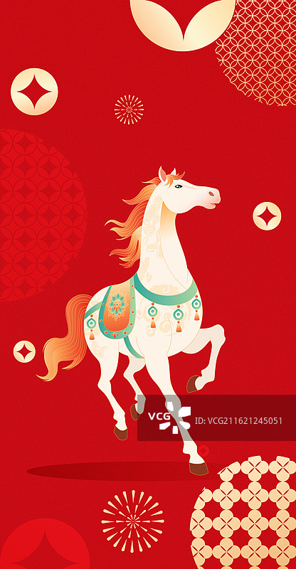 国风2026马年春节新年白马矢量插画图片素材