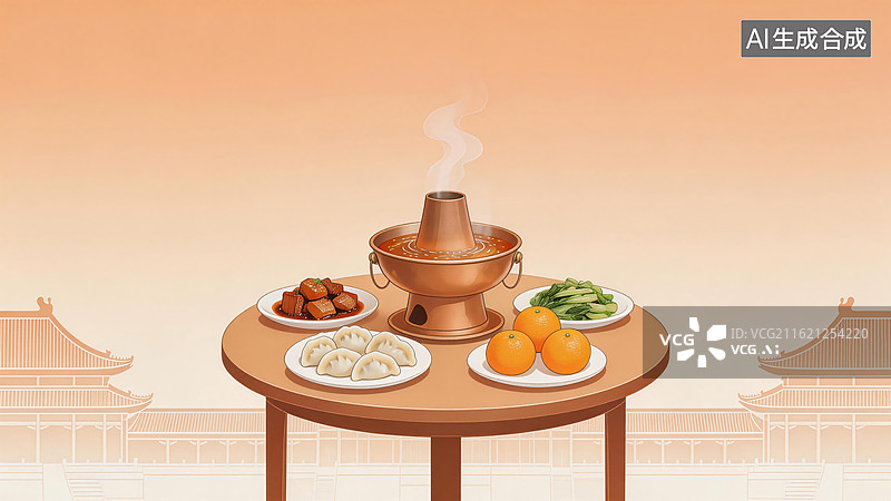 【AI数字艺术】中式火锅宴席场景图片素材