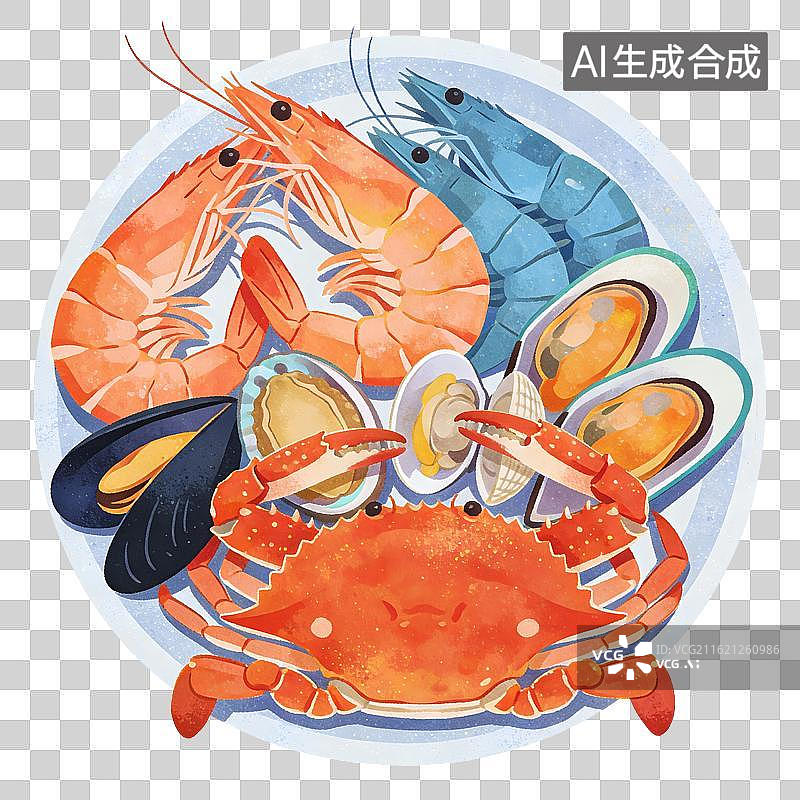 【AI数字艺术】海鲜美食插画图片素材