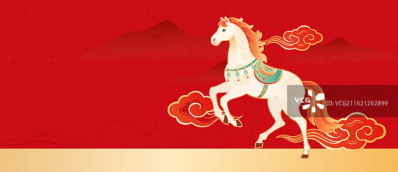 国风2026马年春节新年白马矢量插画图片素材