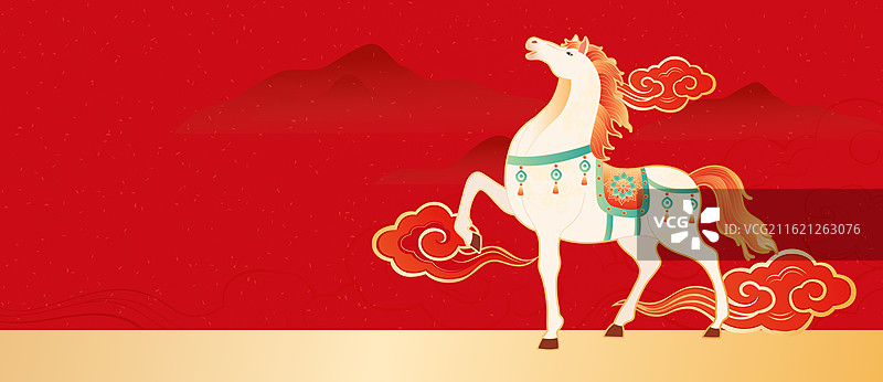 国风2026马年春节新年白马矢量插画图片素材