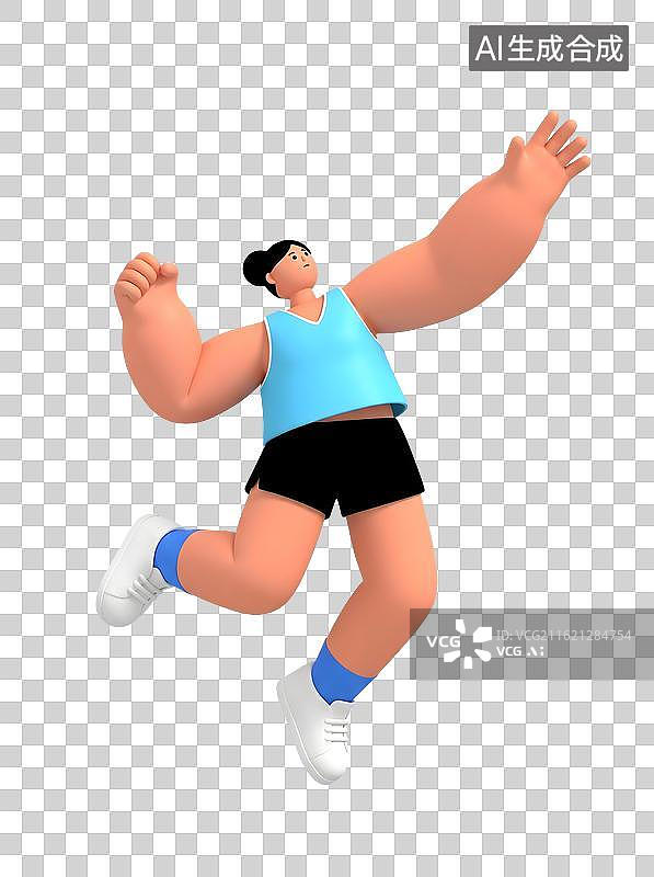 【AI数字艺术】卡通风格人物跳跃动作三维插画图片素材