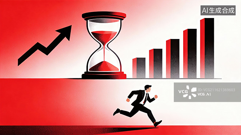 【AI数字艺术】商人奔跑于时间与增长图表前图片素材