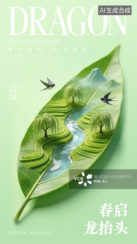 【AI数字艺术】春分龙抬头海报模板图片素材